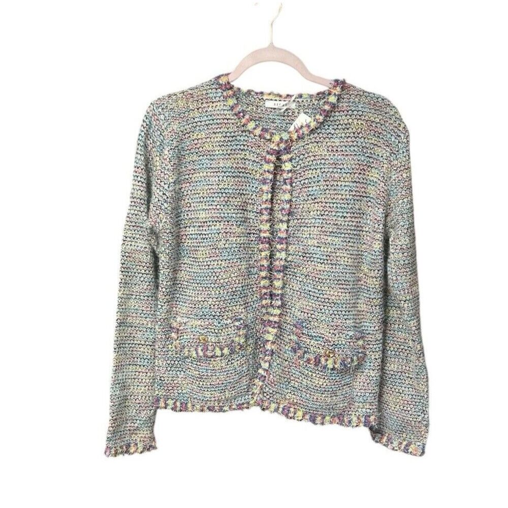 SIONI‎ Open Front Cardigan Sweater Jacket Pockets Medium Multicolor